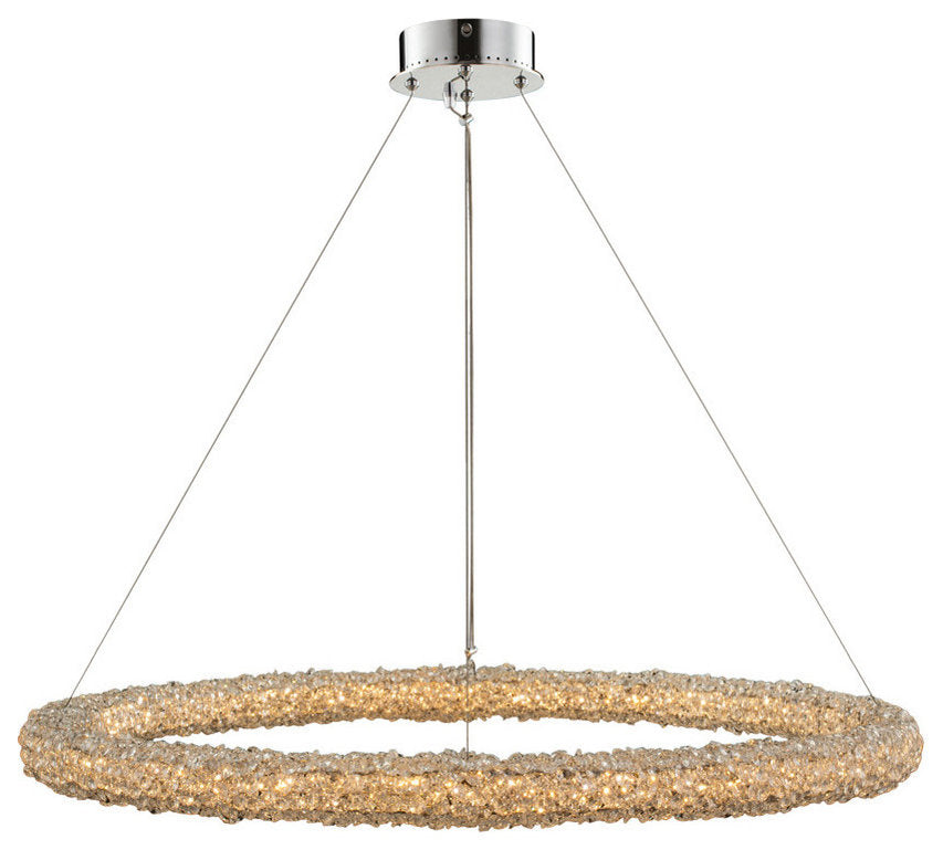 Lina 38x2" 1-Light Contemporary Large Pendants, Polished ChromeBy Allegri Crystal by Kalco Lighting