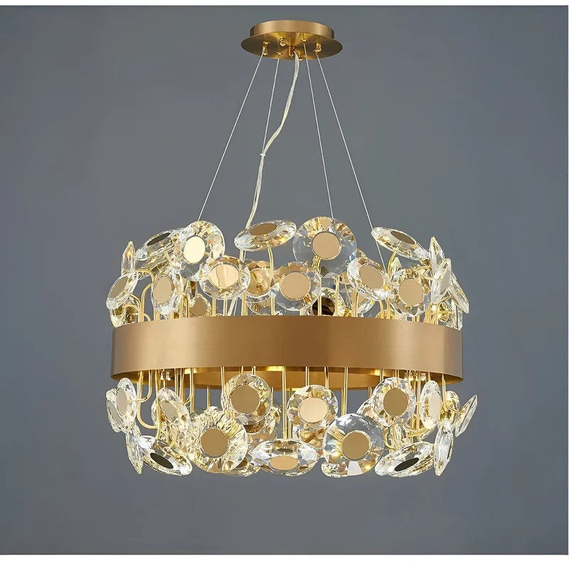Art Deco Round Crystal Chandelier For The Living Room, Gold, 23.6"By Miron Demid LLC