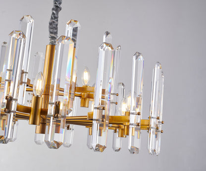 Two Tier Gold Metal Chandelier With Clear Crystal PlaquesBy Design Living
