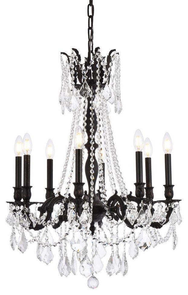 Elegant Lighting Rosalia 8-Light Crystal Chandelier, Dark Bronze, Royal Cut, CleBy Elegant Furniture & Lighting