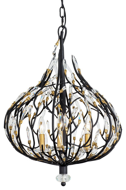 Bask 3-Lt Crystal Pendant - Matte Black/French GoldBy Varaluz