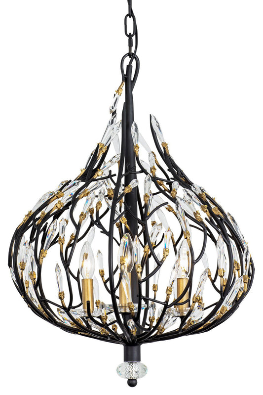 Bask 3-Lt Crystal Pendant - Matte Black/French GoldBy Varaluz