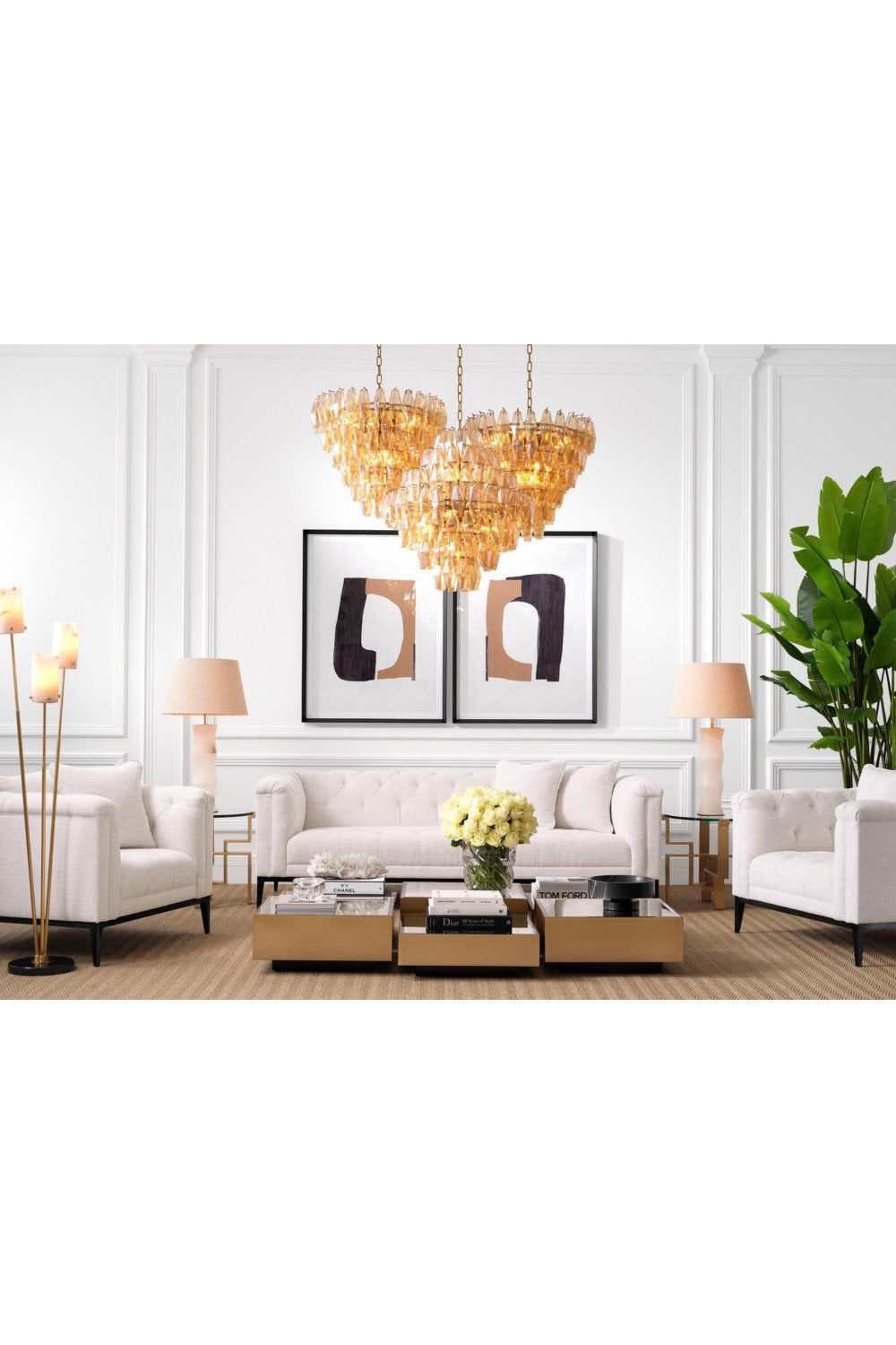 Diamond Amber Glass Chandelier | Eichholtz Benini, LargeBy OROA - Furniture