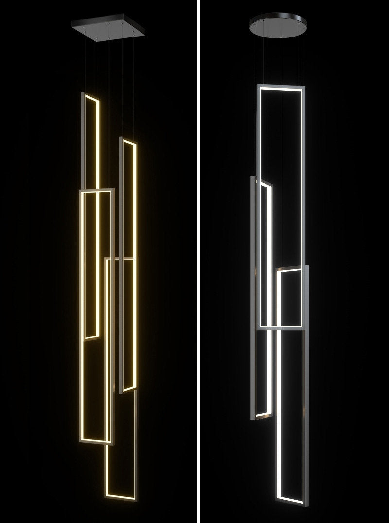 Lavagna | Ultramodern Rectangle Hanging LED Chandelier, Black, 4 Lights (H157.5"), Cool Light, Non-DimmableBy Miron Demid LLC