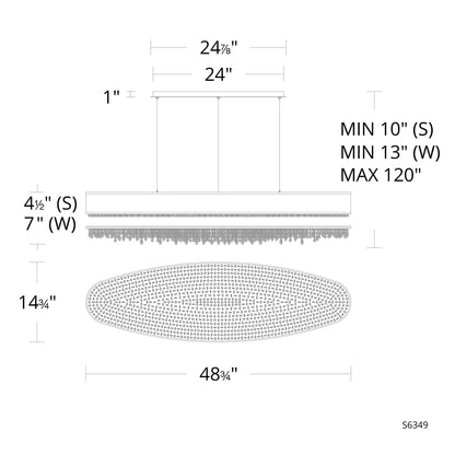 Eclyptix LED 6.5"H x 48.75"W 1-Lt Linear Pendant in Pol Stainless