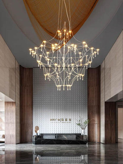 Cube Design Crystal LED Chandelier for Living Room, Bedroom, Gold, Dia39.4xh39.4", Warm Light, DimmableBy Miron Demid LLC