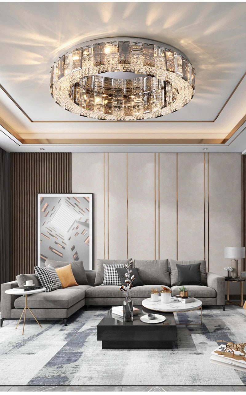 Loano | Modern Gorgeous Drum Ceiling Crystal Chandelier, 23.6"By Miron Demid LLC