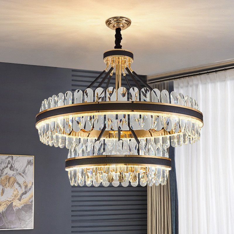Caerano di San Marco | Postmodern Round Crystal Leather LED Chandelier, Dia31.4xh25.6", Warm LightBy Miron Demid LLC