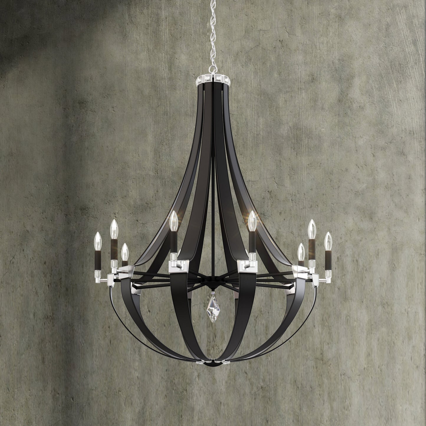 Crystal Empire Rustic 10 Light Chandelier, Grizzly Black LeatherBy Schonbek