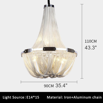La Louviere | Silver Chain Chandelier for Living Room, 35,4"By Miron Demid LLC