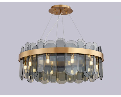 Schonbuhl | Modern Drum Chandelier for Living Room, Smoke Gray Glass, 31.5''By Miron Demid LLC
