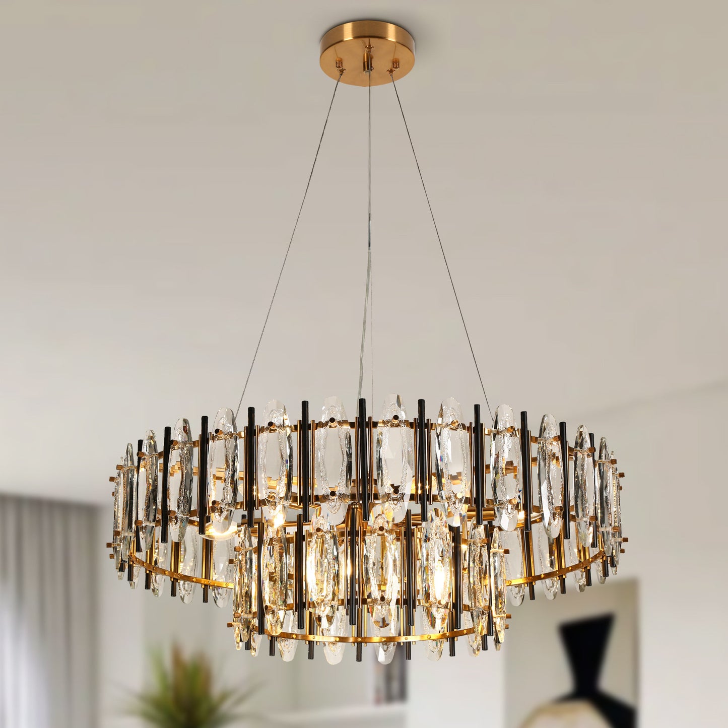 LNC Noctiflorous Gold Modern Tiered Crystal Lighting Fixture, 2-Tier ChandelierBy LNC