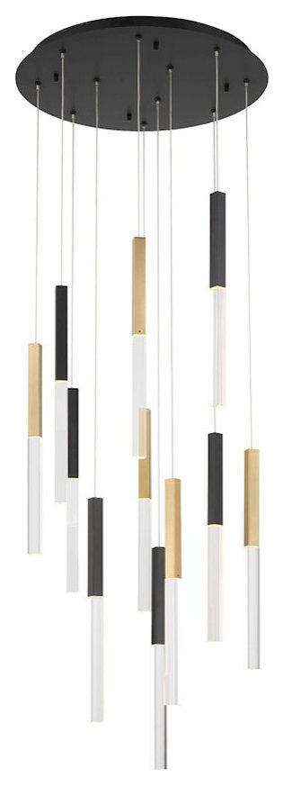 Eurofase Benicio 11 Light Chandelier, Gold/Black/Clear/Rectangle - 46477-033By Eurofase Lighting