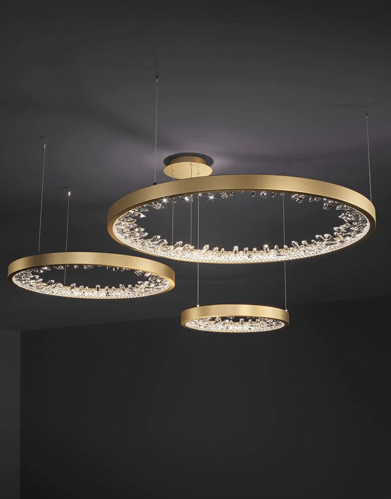 Zeddiani | Gold Rings Led Crystal Chandelier for Bedroom, 3 Rings 7 BasesBy Miron Demid LLC