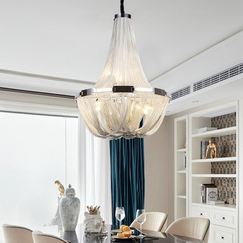 La Louviere | Silver Chain Chandelier for Living Room, 35,4"By Miron Demid LLC