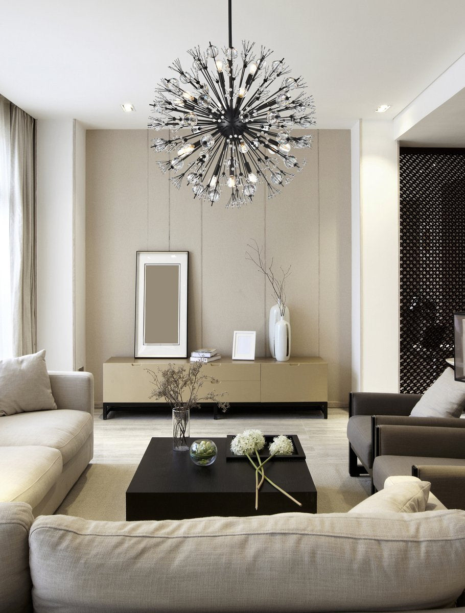 Elegant Lighting 2500D32BK Vera 32 inch crystal starburst round pendant in blackBy Elegant Furniture & Lighting