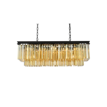 Elegant Lighting Sydney 12 Light 40" Wide Crystal Linear Chandelier with Golden Teak Royal Cut Crystals