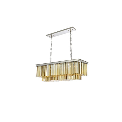 Elegant Lighting Sydney 12 Light 40" Wide Crystal Linear Chandelier with Golden Teak Royal Cut Crystals