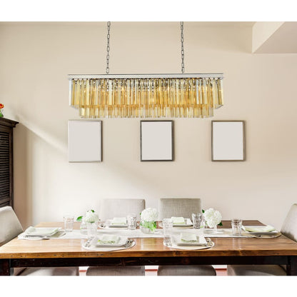 Elegant Lighting Sydney 12 Light 50" Wide Crystal Linear Chandelier with Golden Teak Royal Cut Crystals