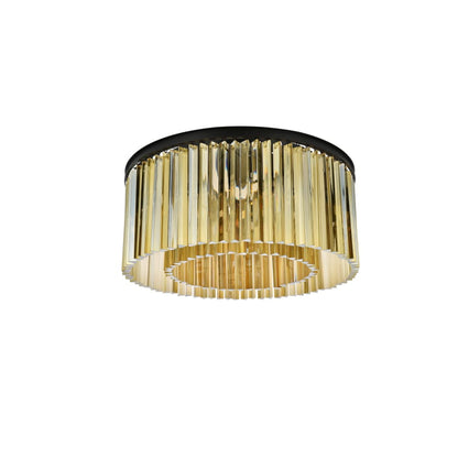 Elegant Lighting Sydney 8 Light 32" Wide Flush Mount Drum Ceiling Fixture with Golden Teak Royal Cut Crystals