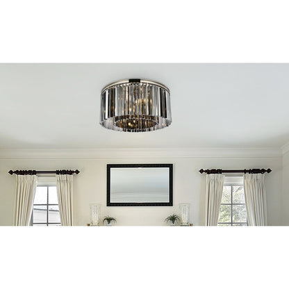 Elegant Lighting Sydney 8 Light 32" Wide Flush Mount Drum Ceiling Fixture with Silver Shade Royal Cut Crystals