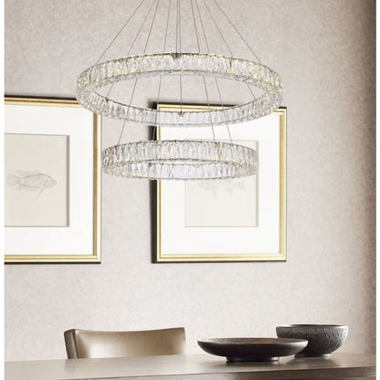 Elegant Lighting Monroe 36" Wide LED Crystal Ring Chandelier with Clear Crystal Accents