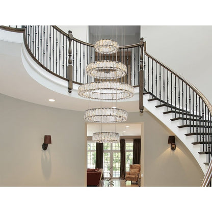 Elegant Lighting Monroe 5 Light 26" Wide LED Crystal Ring Chandelier with Clear Royal Cut Crystals