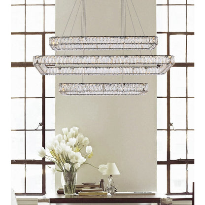 Elegant Lighting Monroe 50" Wide LED Crystal Linear Chandelier with Clear Crystal Accents