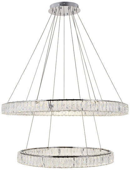 Elegant Monroe 42" Chrome 2-Tier Modern Crystal Ring LED Chandelier