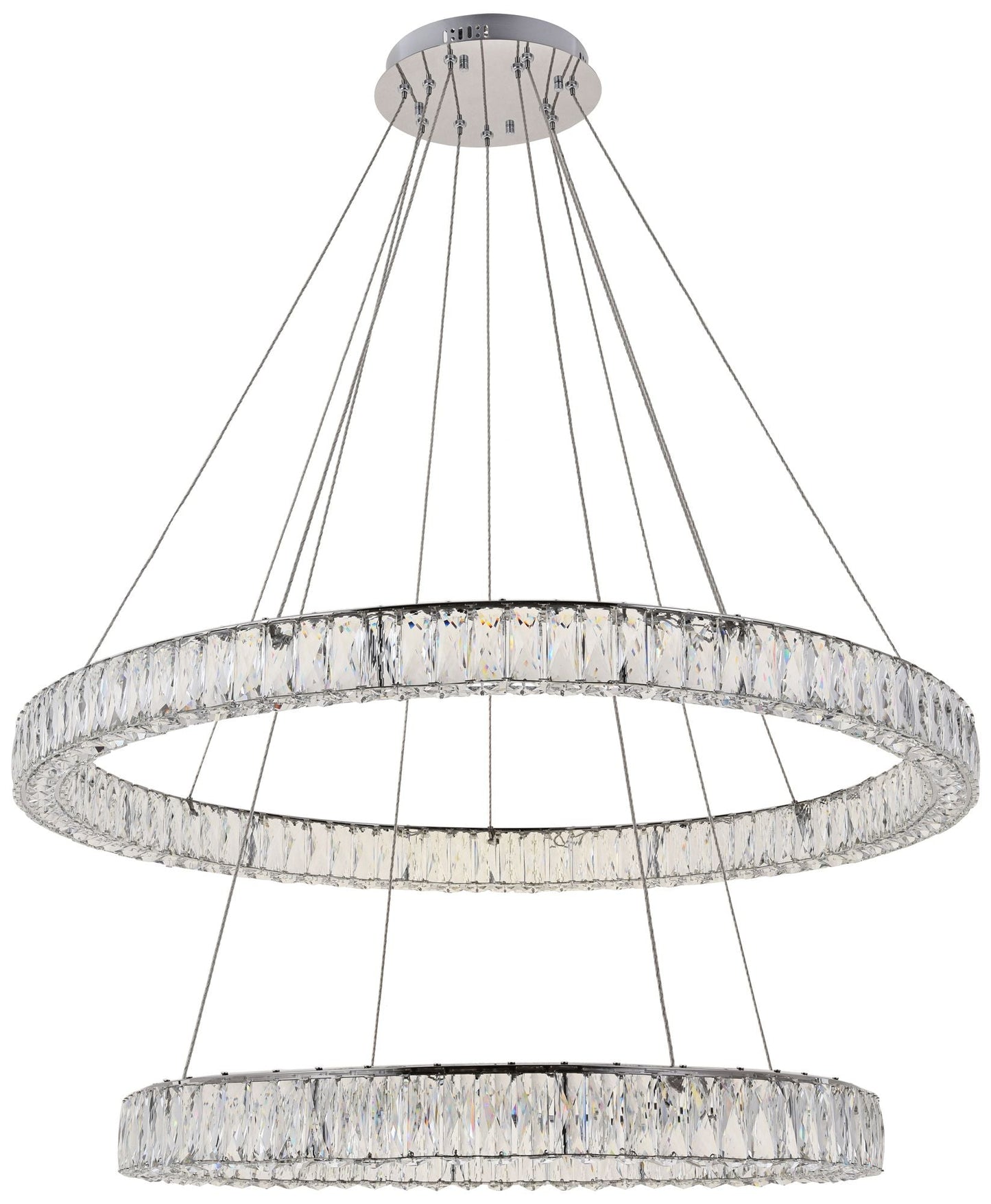 Elegant Monroe 42" Chrome 2-Tier Modern Crystal Ring LED Chandelier