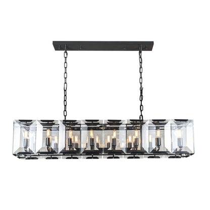 Elegant Lighting Monaco 16 Light 53" Wide Linear Style Chandelier with Emerald Cut Glass Panels