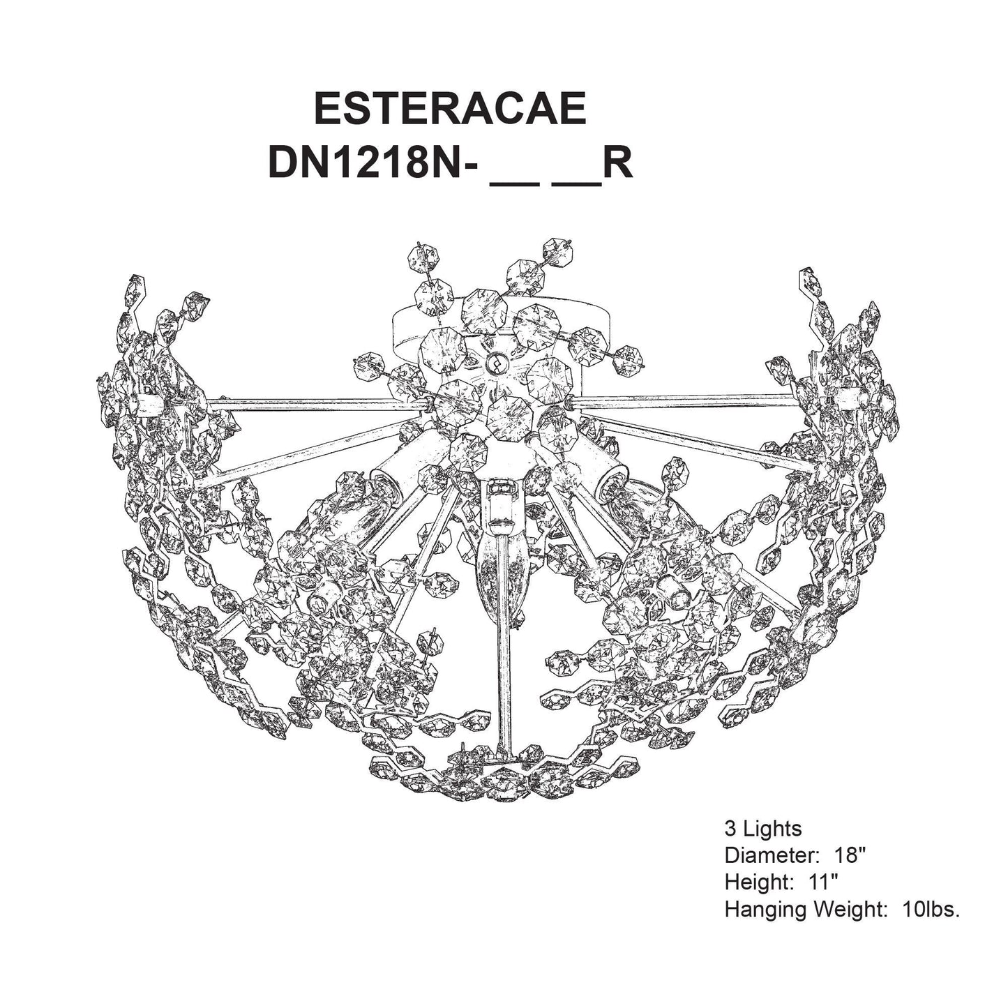 Esteracae 11"H x 18"W 3-Light Crystal Semi-Flush Mount in Heirloo