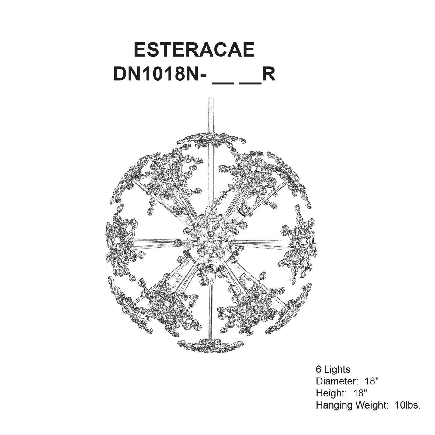 Esteracae 18"H x 18"W 6-Light Crystal Pendant in Antique Silver