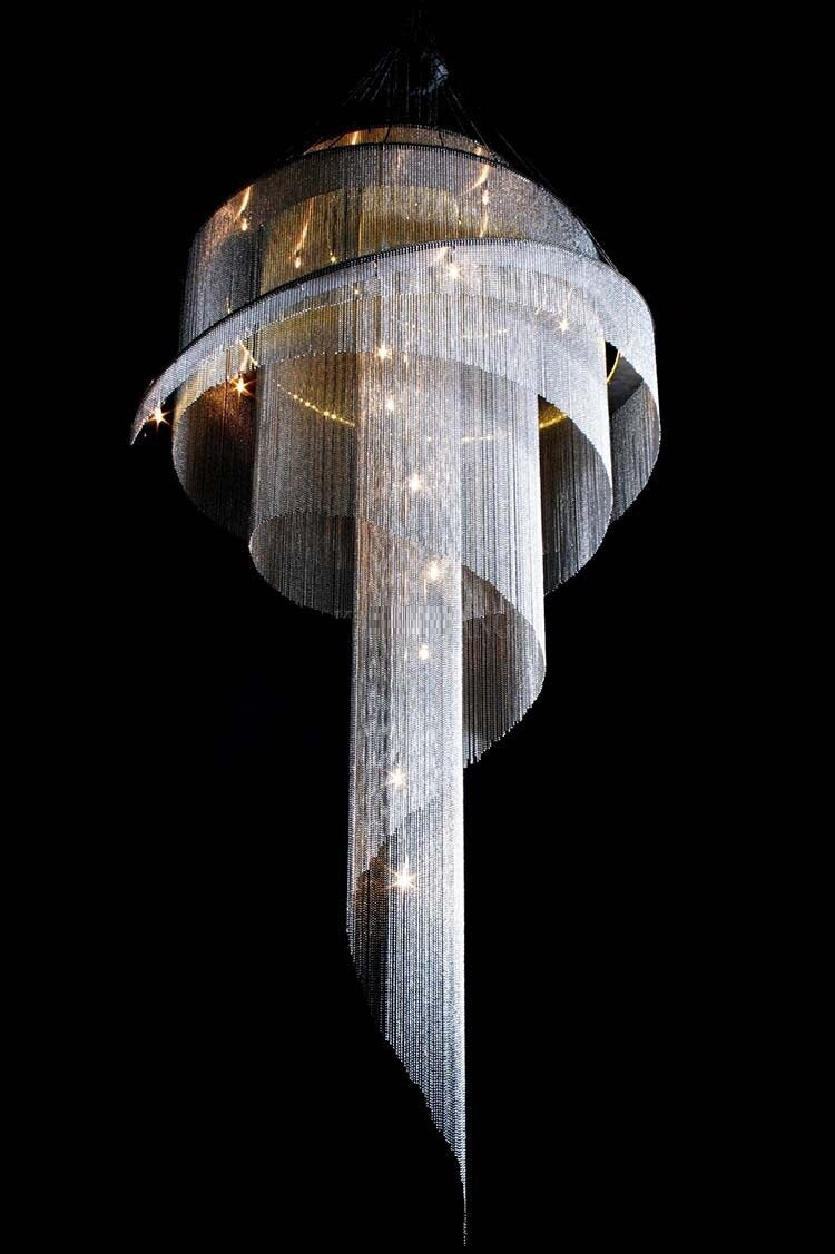 Toudon | Outstanding Silver/Gold Long Chain Chandelier , Gold, Dia23.6By Miron Demid LLC