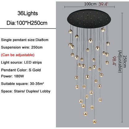 MIRODEMI? Laigueglia | Crystal LED Chandelier with Hanging Balls, Gold, 36 Lights, Cool Light, DimmableBy Miron Demid LLC