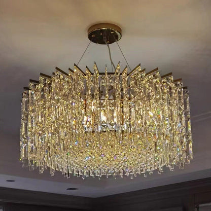 Ischia di Castro | Modern Luxury Drum Crystal LED Chandelier in Creative Design, Gold, Dia31.5xh11.0", Warm Light, Non-DimmableBy Miron Demid LLC