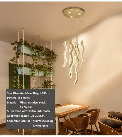 Menaggio | Gold Crystal Wave Light Fixture, Gold, 47.2'' (17 Lights)By Miron Demid LLC