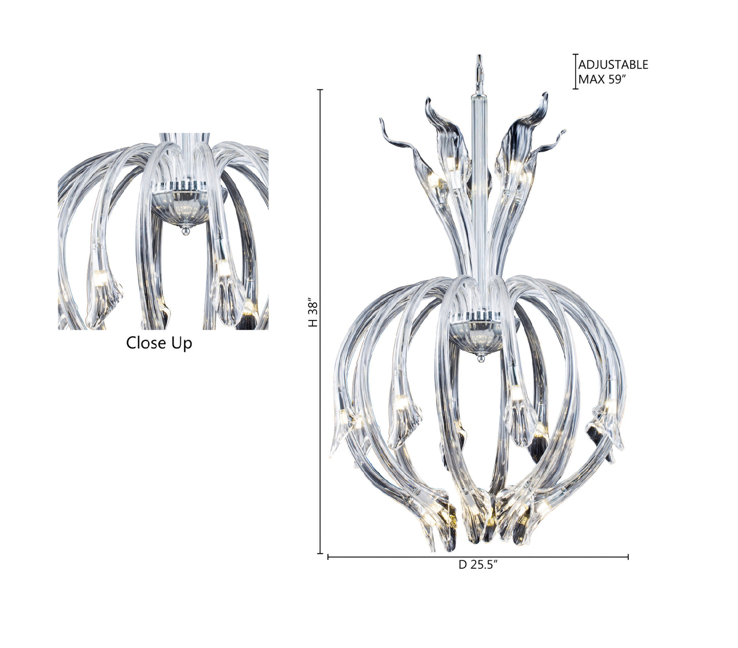 Clear Hand Blown Glass Chandelier With Chrome HardwareBy Design Living