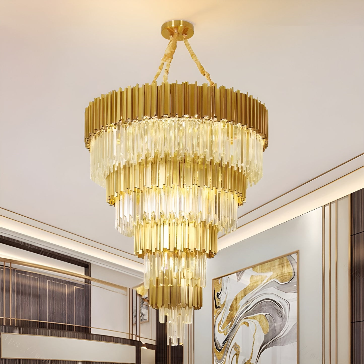 Beausoleil | Empire Gold Crystal Chandelier For Stairway, Dia 47.2'' 4 LayersBy Miron Demid LLC