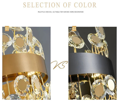 Art Deco Round Crystal Chandelier For The Living Room, Gold, 23.6"By Miron Demid LLC