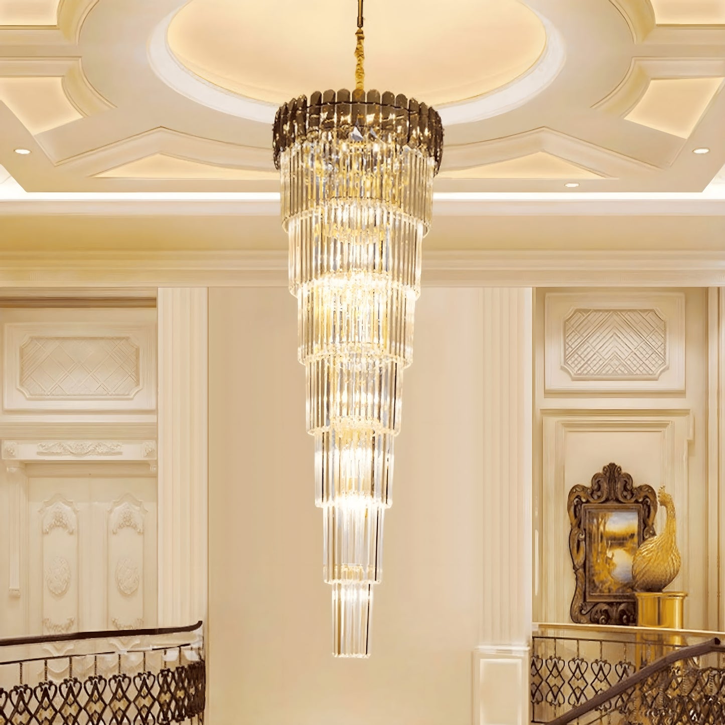 Belvedere | Royal Long Crystal Chandelier For Staircase, Smoke Grey Crystal, Dia15.7xh51.2" / Dia40xh130cm, Warm LightBy Miron Demid LLC