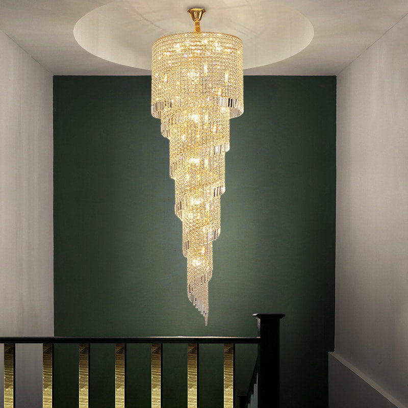 Crystal and Gold Luxury Cascading Staircase Chandelier, 27.6''By Miron Demid LLC