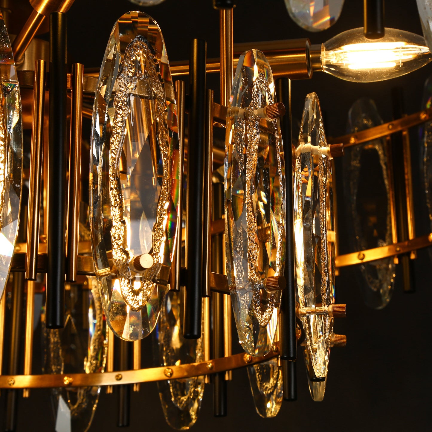 LNC Noctiflorous Gold Modern Tiered Crystal Lighting Fixture, 2-Tier ChandelierBy LNC
