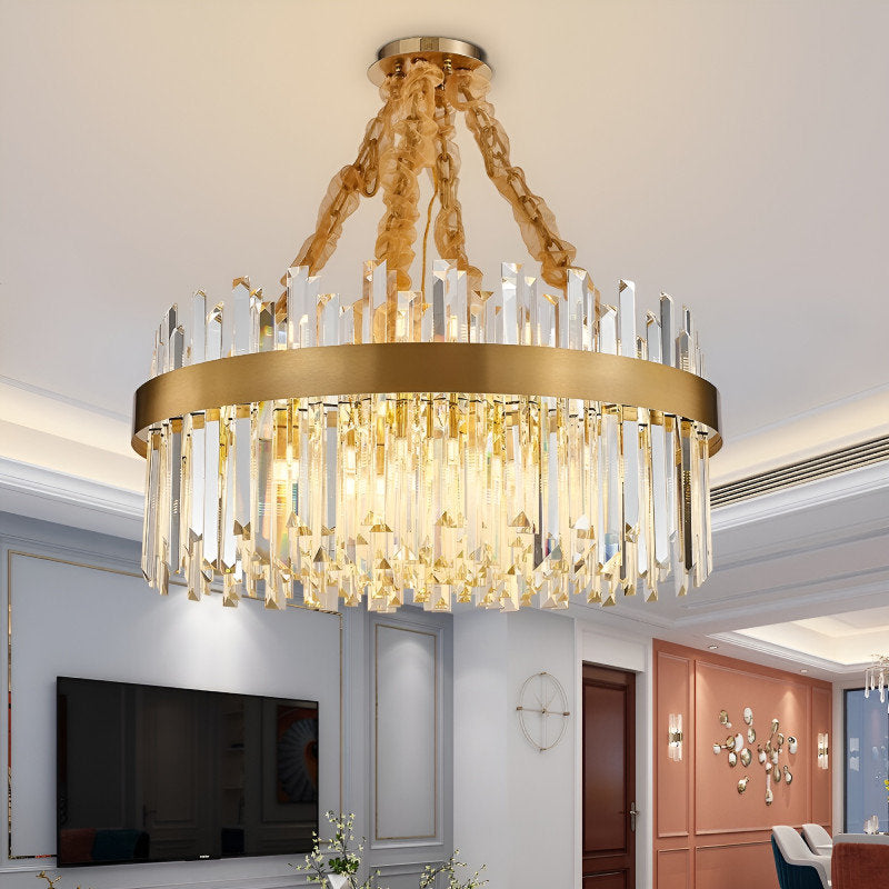 Albissola Marina | Drum Gold Stainless Steel Crystal Chandelier, 39.4"By Miron Demid LLC