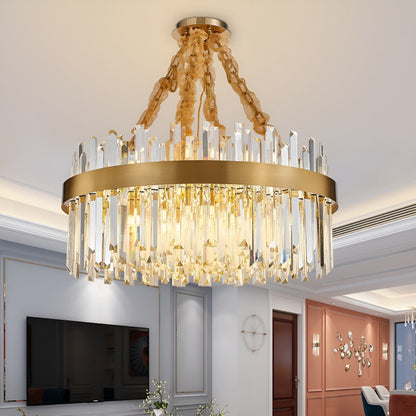 Albissola Marina | Drum Gold Stainless Steel Crystal Chandelier, 39.4"By Miron Demid LLC