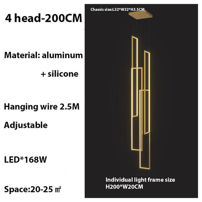 Lavagna | Ultramodern Rectangle Hanging LED Chandelier, Gold, 4 Lights (H177.2"), Warm Light, DimmableBy Miron Demid LLC