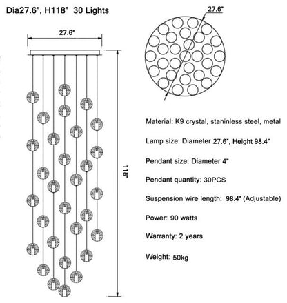 Lenno | Crystal Hanging Light Fixture, 30 LightsBy Miron Demid LLC