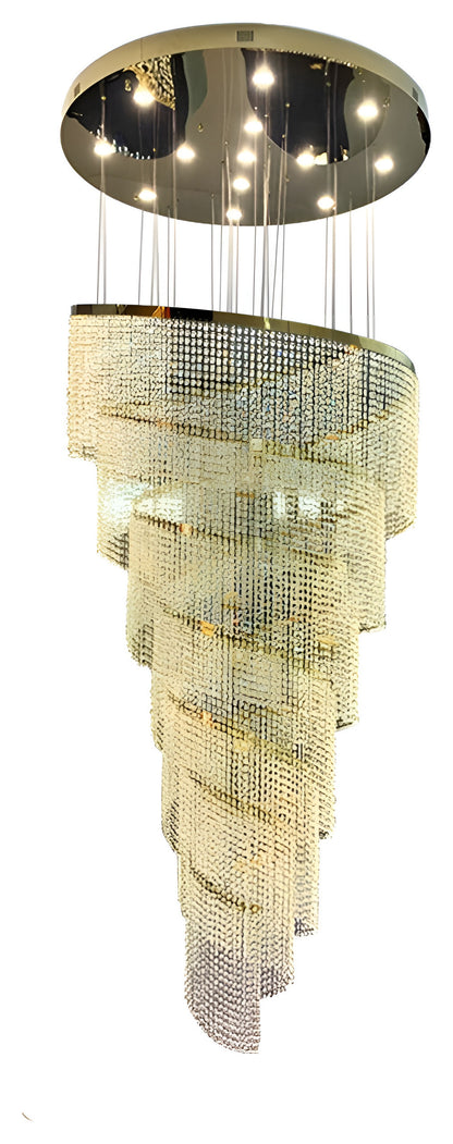 Falicon | Golden/Chrome Crystal Circular Spiral Chandelier, Gold, Dia 47.2xh137.8", Dimmable, Cool LightBy Miron Demid LLC