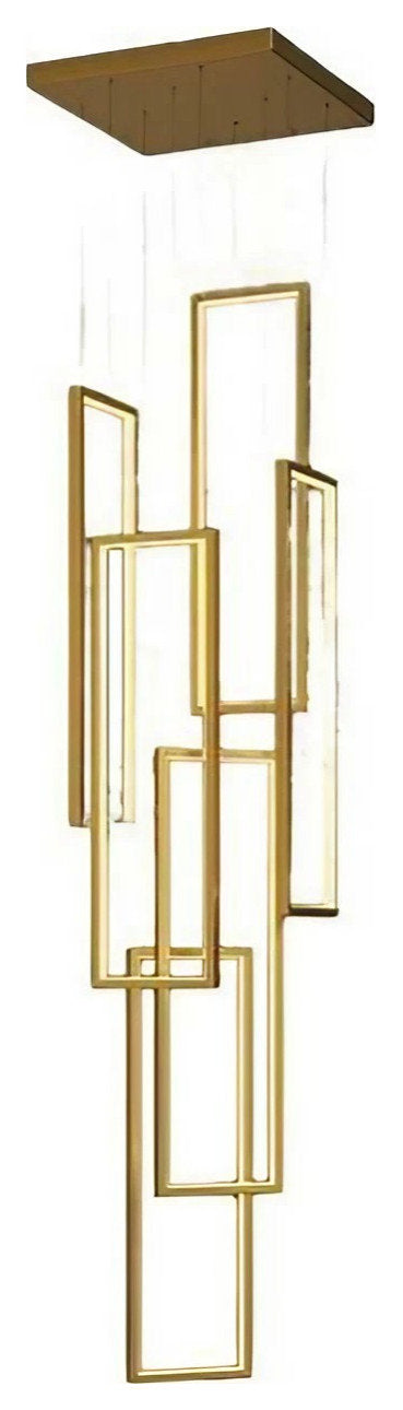 Lavagna | Ultramodern Rectangle Hanging LED Chandelier, Gold, 6 Lights (H157.5"), Warm Light, DimmableBy Miron Demid LLC