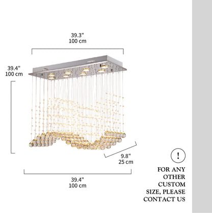 Agropoli | Luxury Rectangle LED Crystal Lamp for Dining Room, L39.4xw9.8xh39.4", Warm LightBy Miron Demid LLC